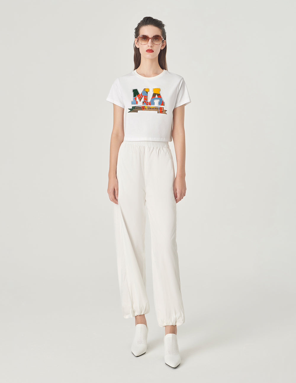 MARYLING White Embroidered Short T-Shirt