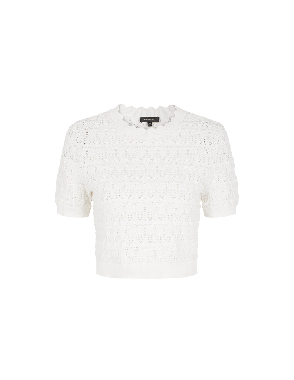 MARYLING Crew-Neck Short-Sleeved Pointelle Knit T-shirt