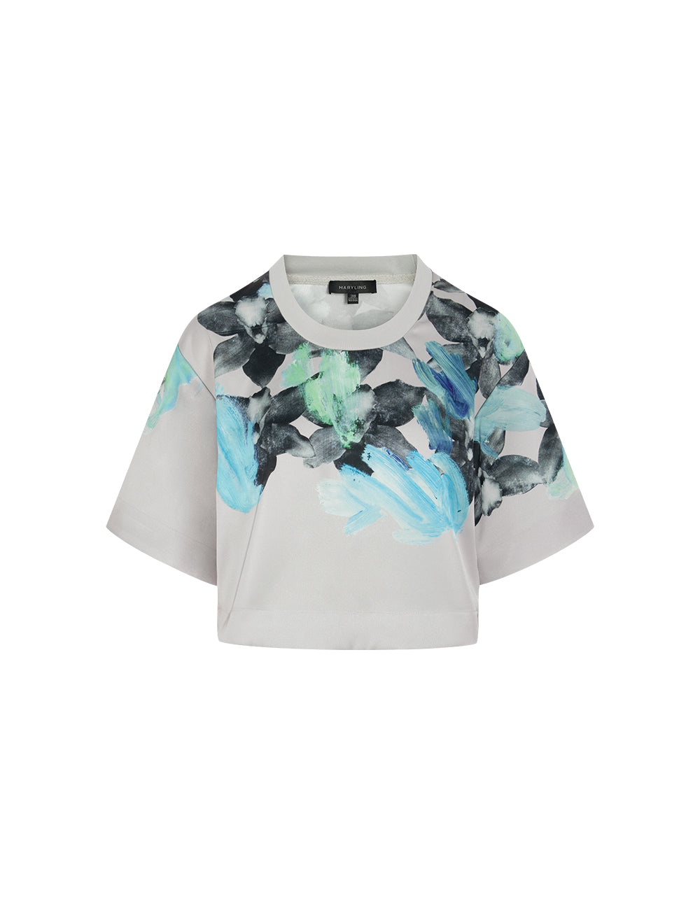 MARYLING U-Neck Floral-Print 1/2 Sleeve Cropped T-Shirt