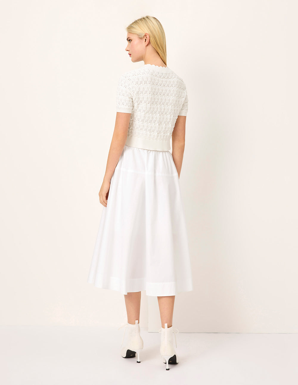 MARYLING Crew-Neck Short-Sleeved Pointelle Knit T-shirt